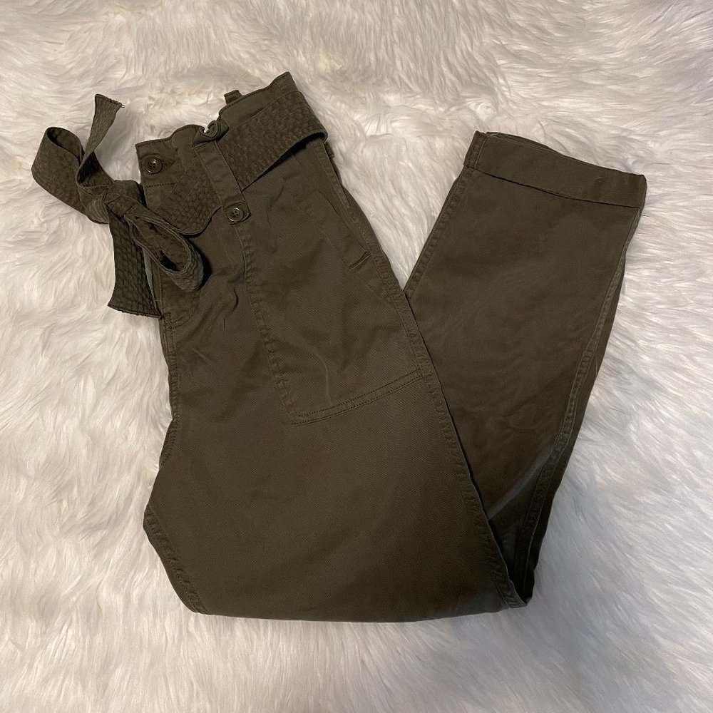 Topshop Army Green Tie Waist Paperbag Pants